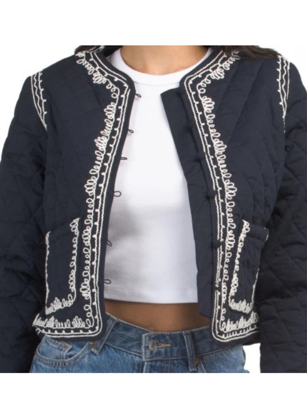 bagatelle Navy Quilted Embroidered Jacket Size XL NWT